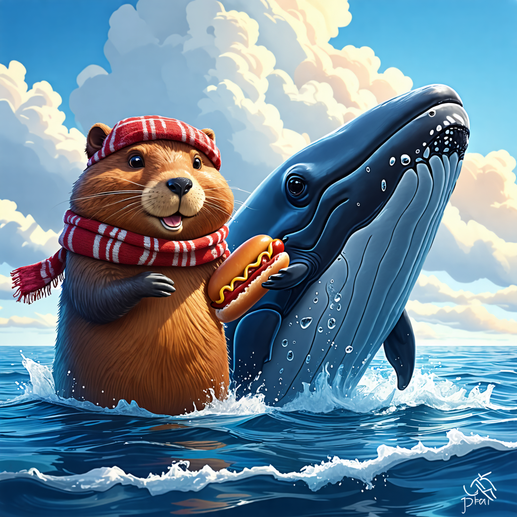 whale, beaver, hot dog, scarf